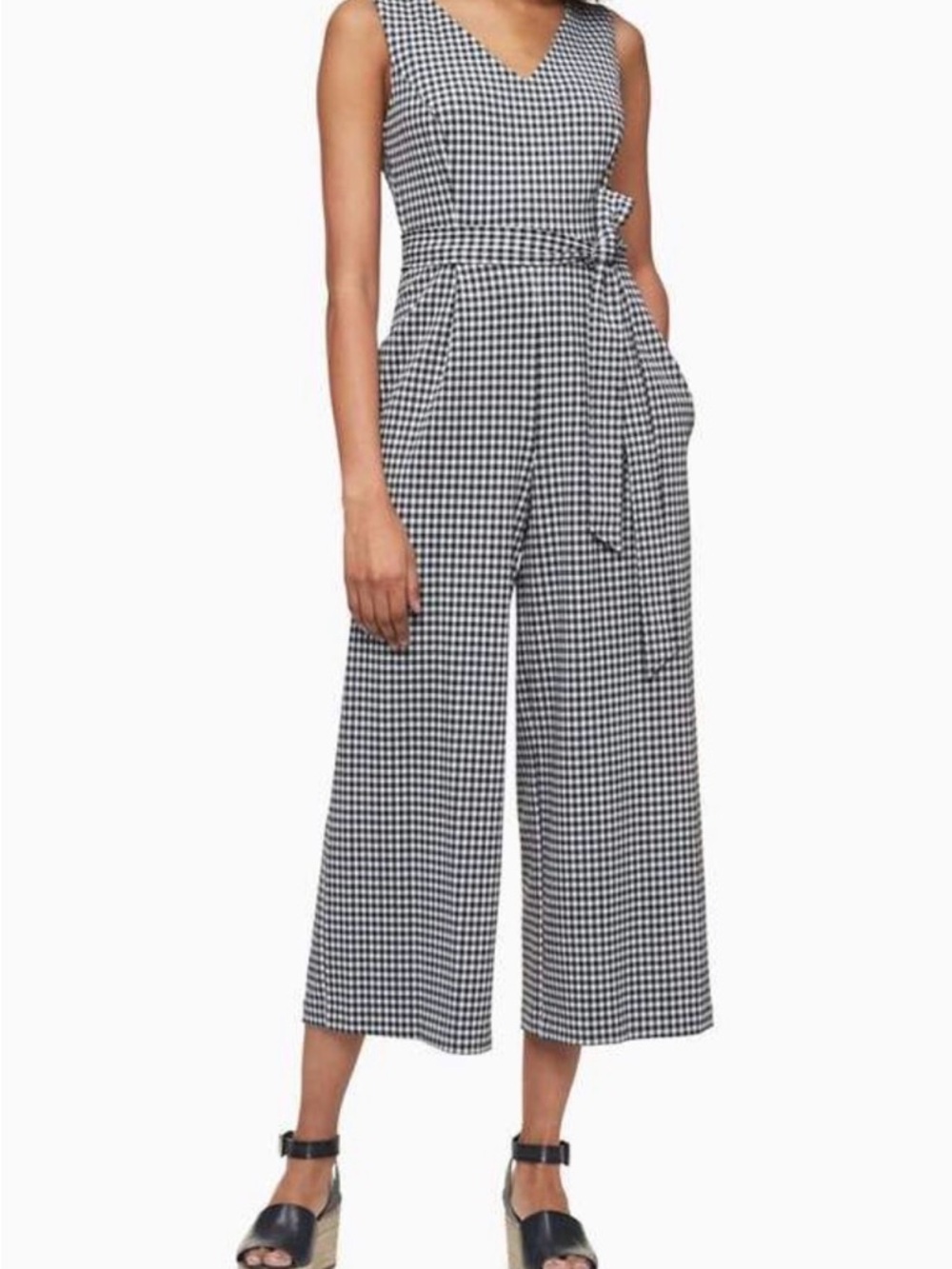 Calvin Klein Black & White Gingham Jumpsuit with V-Neck